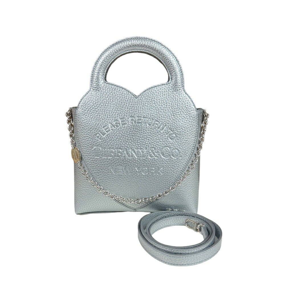Tiffany Mini Tote Shoulder Bag Leather Silver